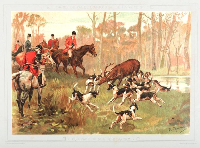 L'Equipage Béjarry par Paul Tavernier - Illustration tirée de L'Armorial du Baron de Vaux - Société de Vènerie